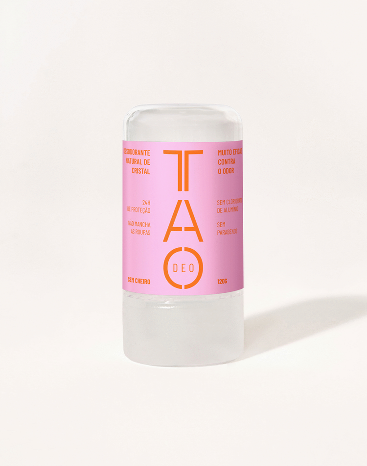 Desodorante Natural Cristal 120g Sem Cheiro TAO DEO — Stick Mineral Sem Cloridrato de Alumínio, Dura até 2 Anos Rosa