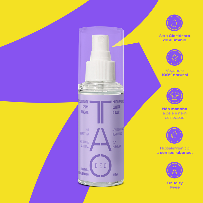 Desodorante Natural Sem Cloridrato de Alumínio TAO DEO Spray Lavanda e Chá Branco 100ml