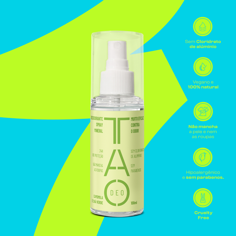 Desodorante Natural Sem Cloridrato de Alumínio TAO DEO Spray Camomila e Chá Verde 100ml