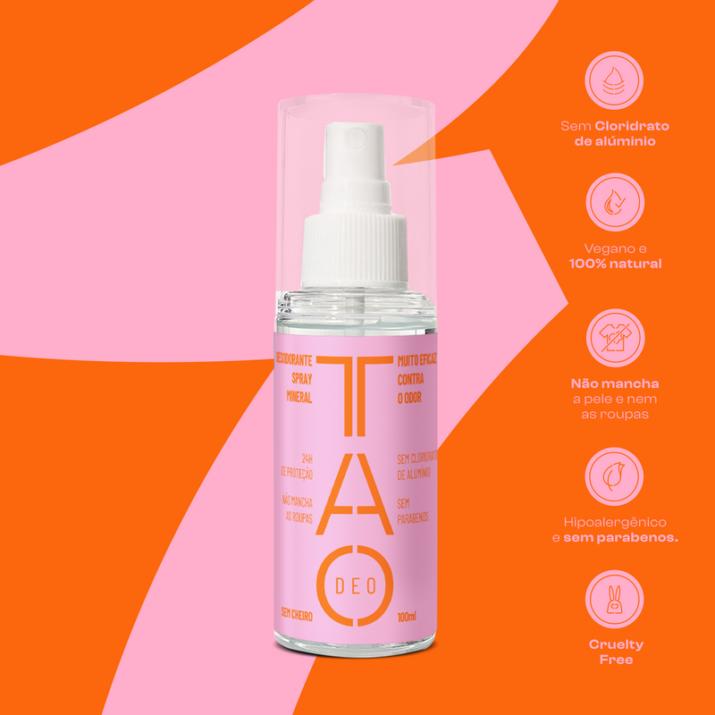 Desodorante Natural Sem Cloridrato de Alumínio TAO DEO Spray Sem Cheiro 100ml  Rosa