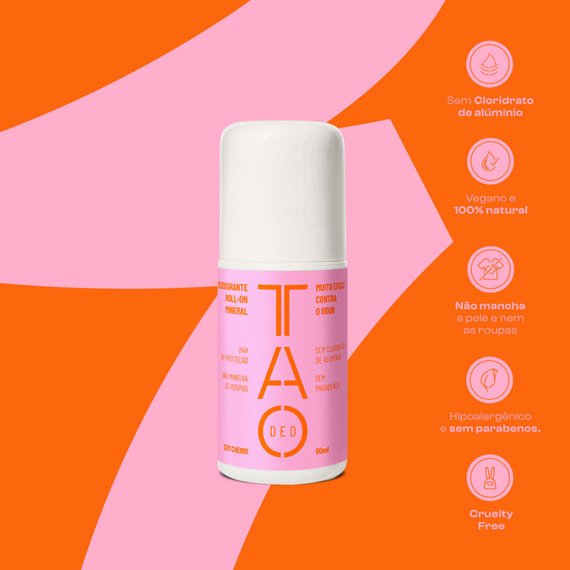 Desodorante Natural Sem Cloridrato de Alumínio TAO DEO Roll-on Sem Cheiro 60ml Rosa