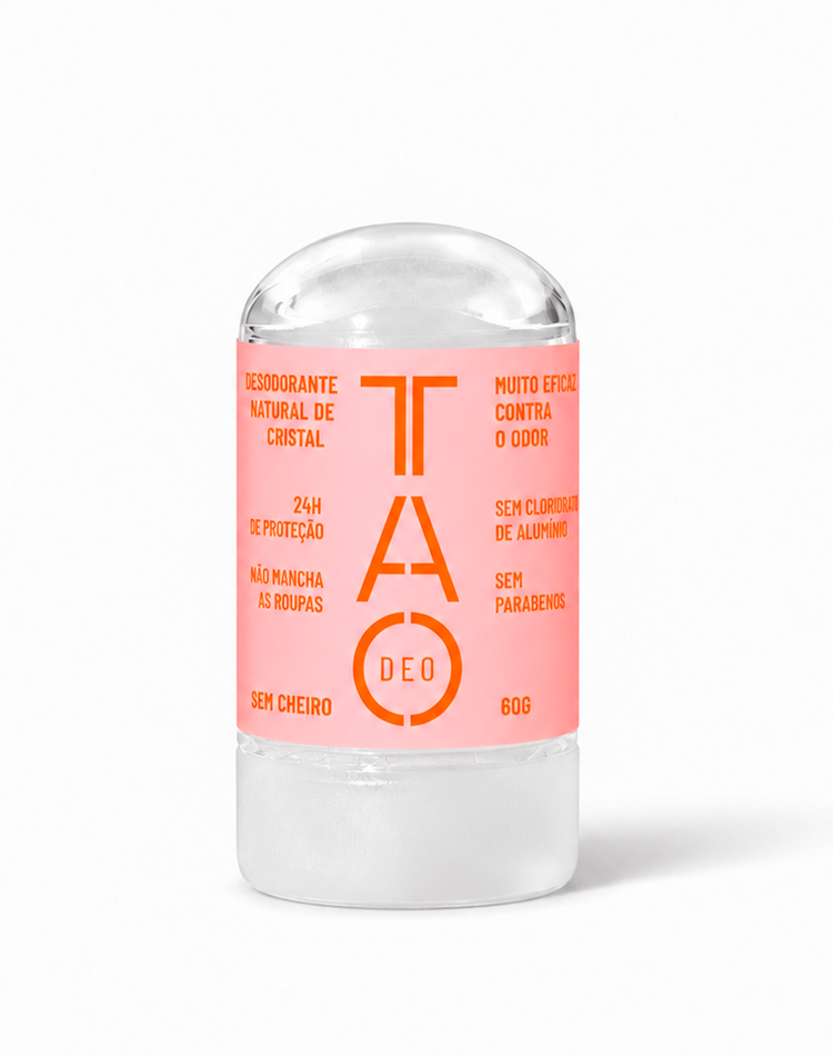 Desodorante Natural Cristal 60g Sem Cheiro TAO DEO — Stick Mineral Sem Cloridrato de Alumínio, Dura até 1 Ano Rosa