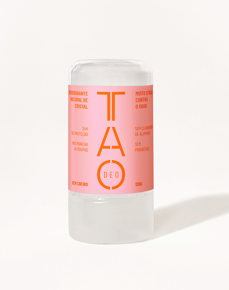 Desodorante Natural Cristal 120g Sem Cheiro TAO DEO — Stick Mineral Sem Cloridrato de Alumínio, Dura até 2 Anos Rosa