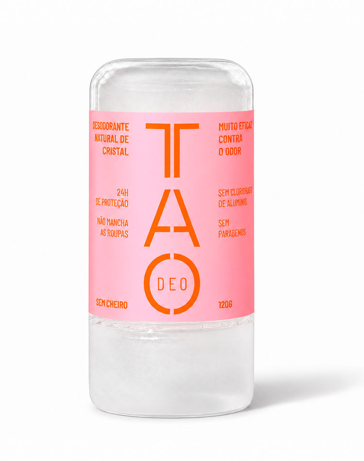 Desodorante Natural Cristal 120g Sem Cheiro TAO DEO — Stick Mineral Sem Cloridrato de Alumínio, Dura até 2 Anos Rosa