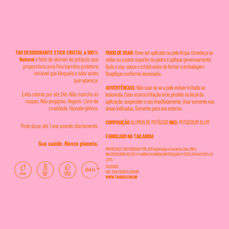 Desodorante Natural Stick Cristal 120g Rosa – Sem cheiro, Sem Alumínio e Vegano.