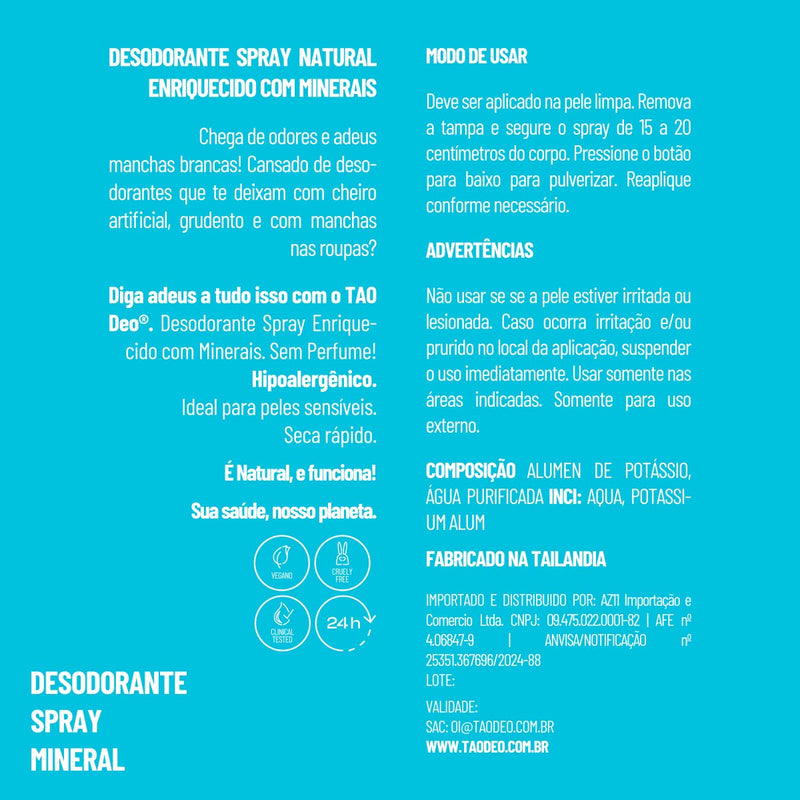 Desodorante Natural Spray 100ml Azul. Sem Cheiro, Sem Alumínio e Vegano.