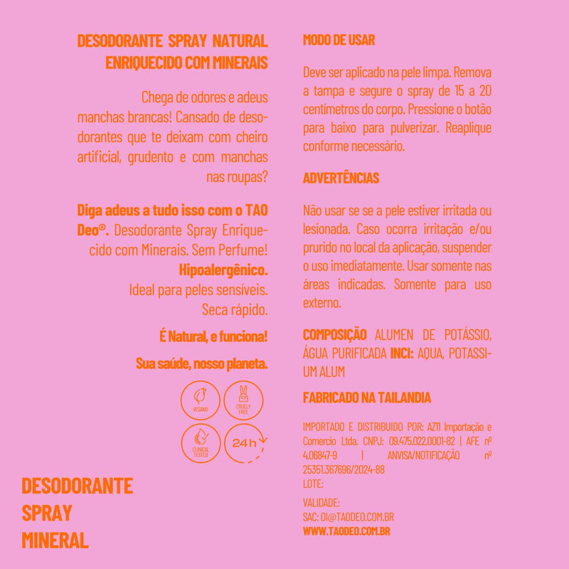 Desodorante Natural Spray 100ml Rosa. Sem Cheiro, Sem Alumínio e Vegano.